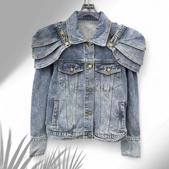 Unique Denim Jacket with Empire Shoulder Details - Picture 16 of 16